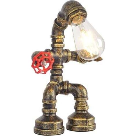 Lampe de table industrielle vintage style tuyau d'eau en fer – lampe steampunk rétro pour chevet ou décoration meubles vintage (bronze style A) [Classe énergétique] (1/4)