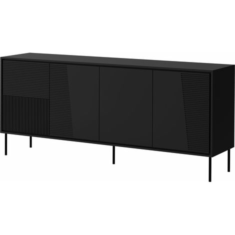 Aparador Charlotte 208, Negro, 87x200cm, Número de puertas: 045cm, MDF, Aglomerado laminado