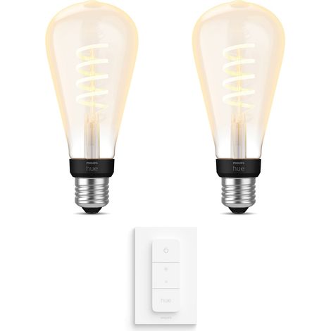 Philips Hue Kit d'extension E27 avec 2 Ampoules à filament Edison Grande (ST72) Lumière blanche chaude à froide - Comprend 1 Variateur de lumière - White Ambiance (1/5)