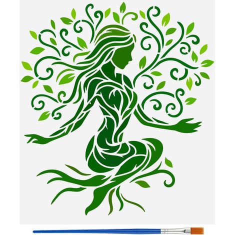 Pochoir Arbre Femme Avec 1 Pinceau en Plastique 30x30cm Motif Arbre de Vie Dessin Pochoir Thème Humain Modèle pour Peinture sur Mur Meubles en Bois Bricolage Décoration de la Maison (1/5)