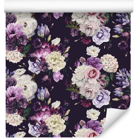 Carta da parati con peonie nelle tonalità del rosa e del viola per soggiorno e camera da letto, 50x1000 cm. (1/5)