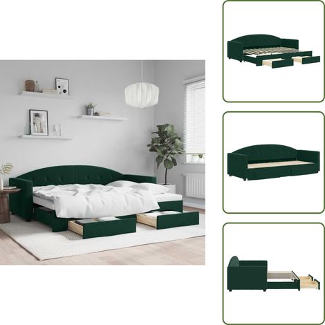 The Living Store Tagesbett Ausziehbar mit Schubladen Dunkelgrün 80x200 cm Samt - Sofa Bett - Schlafcouch - Gästebett - Tagesbett - Wohnzimmer Möbel (1/5)