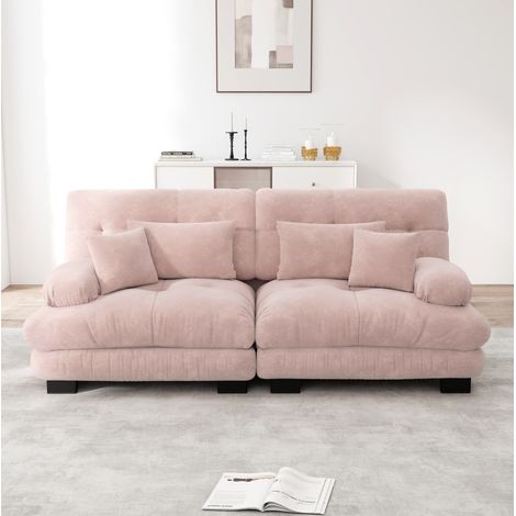 Sofá rinconero modular 220x77x81 cm en tejido chenilla rosa para salón FLORAGRACE (1/5)