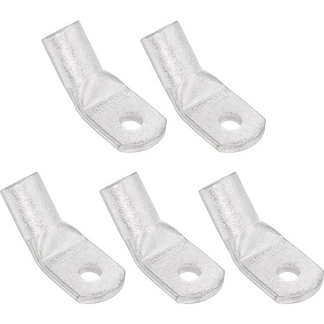 0 AWG - 3/16" Cosses En Cuivre, Embouts Câble Batterie À 45 Degrés Cosses Batterie Bornes À Anneau Connecteurs Œillet En Cuivre Nu pour Marine Electrical Supplies (Argent, 5Pcs) (1/5)