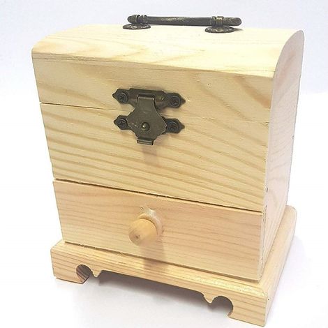 TrAdE Shop Traesio - Scatola Baule Legno Cassetto  64889 Portagioie 11x10.5x8cm Cassettiera - (1/2)