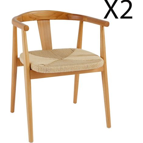 Lot de 2 fauteuils à dîner en bois coloris Beige - Longueur 56 x Profondeur 56 x Hauteur 73 cm (1/4)
