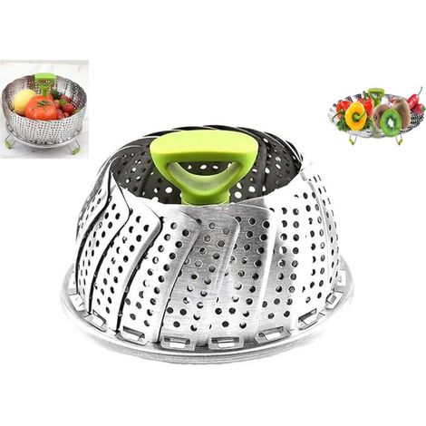 Pliable Panier Cuiseur Vapeur en Acier Inoxydable avec Manche Anti-Chaud Extensible et Pieds Antidérapants Insert Vapeur Pliable (1/4)