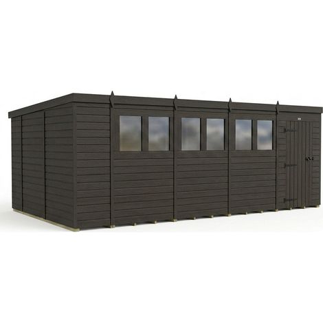 18ft x 10ft Composite Pent Garden Shed Single Door With Windows - Composite - L549 x W305 x H210 cm - Grey