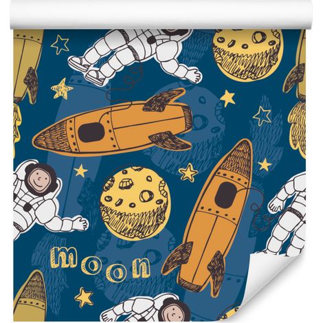 Papel pintado de astronautas entre los planetas para salón y dormitorio, 50x1000 cm. (1/5)