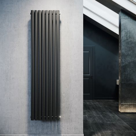 SONNI Radiador de Vertical Antracita Ovalado Radiador Centro Conexión Doble Capa 1800x475mm