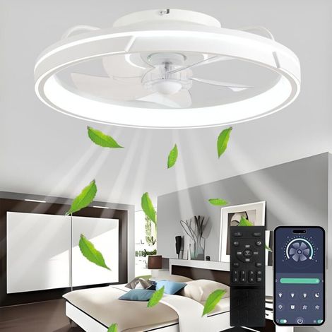 Leiser Deckenventilator mit Licht, 64 W dimmbare LED-Deckenleuchte, LED-Kronleuchter im Vortex-Design für das Wohnzimmer mit Fernbedienung und App, 6 Geschwindigkeitsstufen, reversibel, Timer, Weiß (1/5)