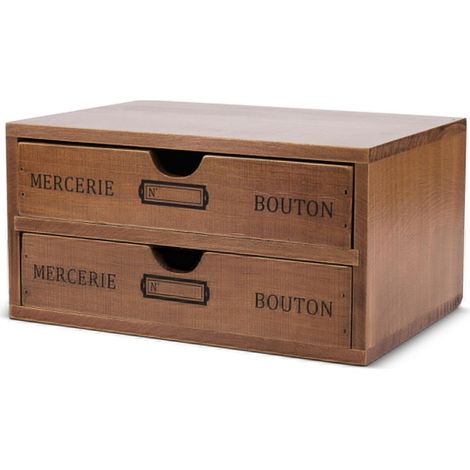 1 Organiseur de bureau en bois, 2 tiroirs, support ordinateur portable 13,3 pouces, rangement maison (1/5)