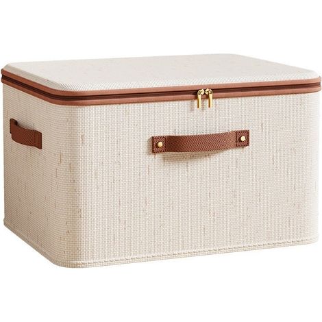 Bote de rangement à fermeture éclair en coton et lin, bote de rangement pour vêtements et chambre à coucher, 403021cm, beige (1/5)