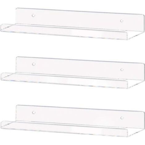Étagère murale flottante invisible en acrylique transparent de 38 cm, étagère murale pour livres d'enfants (lot de 3) (1/4)