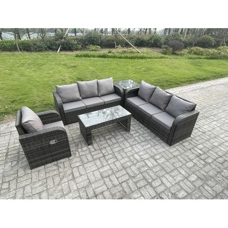Fimous 7-Sitzer Polyrattan Sofa Set Terrassen Gartenmöbelset mit Beistelltisch Liegestühle Couchtisch Dunkelgrau Gemischt (1/5)