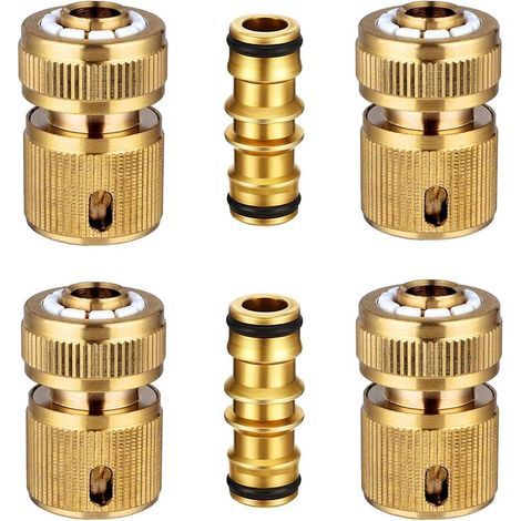 6 Pezzi Raccordi Rapidi per Tubo da Giardino in Ottone, Connettori Rapidi 1/2" per Irrigazione del Giardino (1/4)