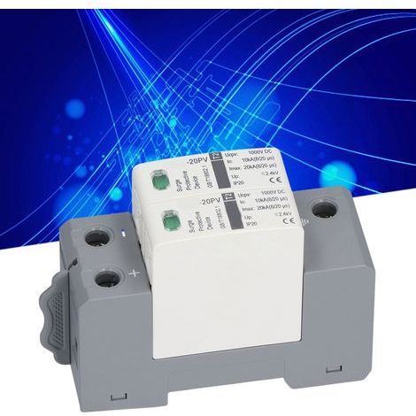 Scaricatore di sovratensione per montaggio su guida DIN, 1000 V CC, 2 poli, 10-20 kA, dispositivo di protezione da sovratensione (1/5)