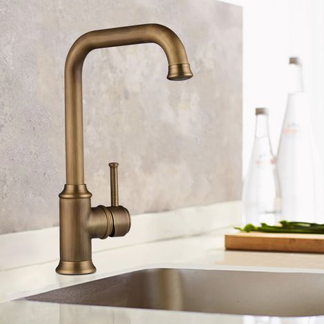 Grifo de cocina retro giratorio 360° de latón, grifo monomando para fregadero dorado (1/5)
