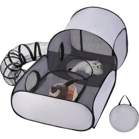 Parc d'extérieur pour Chat - Enclos pour Chat - pour l'extérieur - avec Design Portable - Maison de Jeu Interactive avec Tunnel - Accessoire Portable pour Animaux de Compagnie pour Chiots et Petits (1/5)