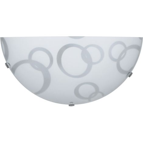 Applique plaque de verre blanche décorée de cercles crochets transparents 30x10xh.15 cm