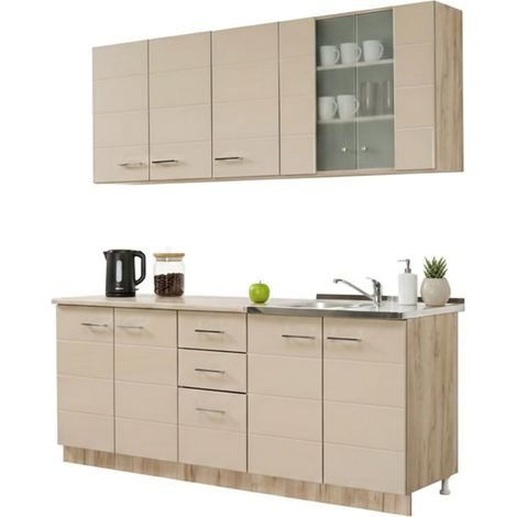 Cuisine Hier, Cuisinette 2 Tiroirs, 9 Étagères, 10 Portes, Beige, Électroménagers non inclus (1/5)