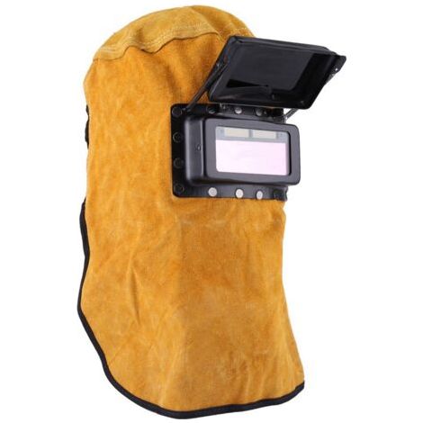 Masque de protection pour soudeur avec verre à assombrissement automatique – Matériau : cuir de vachette – Hauteur : 32,5 cm – Pour travaux de soudage (1/5)