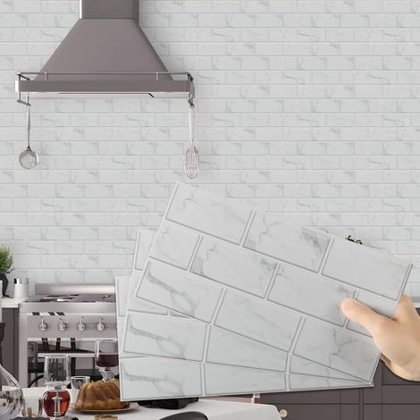 Adhesive pour Cuisine Carrelage Adhesif Mural 15x30cm Blanc 24 Pièces Cuisine Salle de Bain, Stickers Carrelage Muraux Carreaux Adhesif Autocollant Decoratif (1/5)