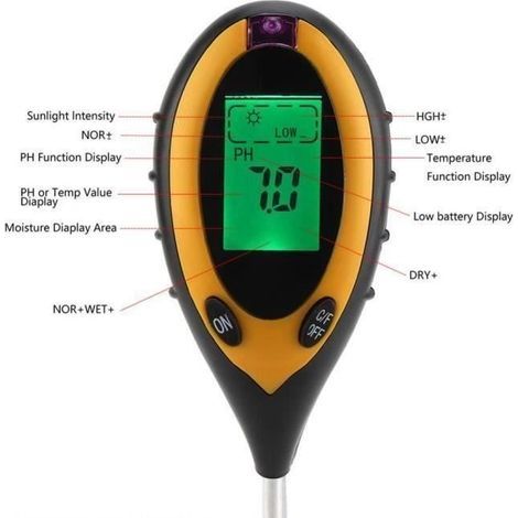 Misuratore digitale del terreno LCD 4 in 1: acqua, umidità delle piante, pH, temperatura, luce solare Aa24612 (1/4)
