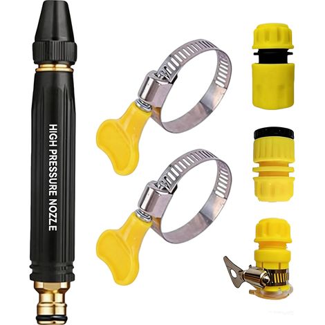Pistola de alta presión ajustable para la limpieza de coches, jardines y patios (1 boquilla pulverizadora + 2 abrazaderas + 3 conectores). (1/5)