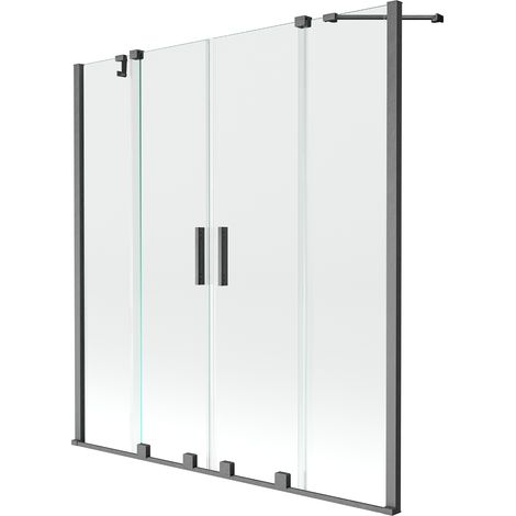 Mexen Velar Duo paratia della doccia a 2 ante scorrevoli 150 x 150 cm, trasparente, grigio canna di fucile spazzolato (1/5)