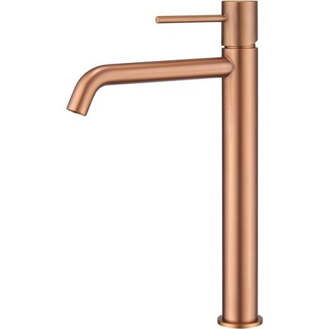 Mice - Grifo monomando de lavabo caño alto fabricado en latón - Griferia de baño diseño alto para lavabos Color Oro Rosa Cepillado (1/4)