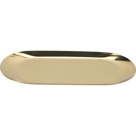 Plateau de rangement ovale doré pour bijoux, miroir réfléchissant, bord brillant, plaqué sous vide, décoration élégante, idéal pour boucles d'oreilles et colliers, finition luxueuse. (1/5)
