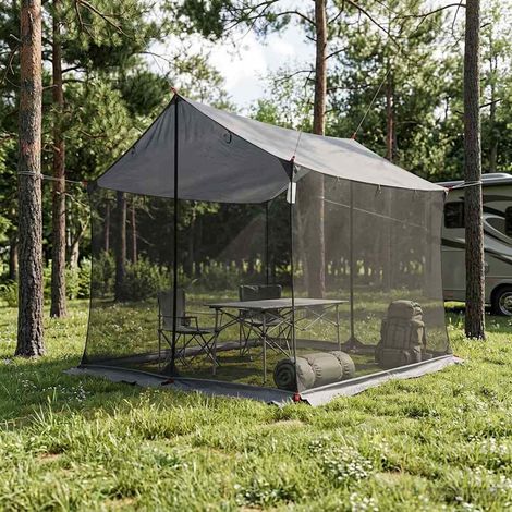 vidaXL Tarp de camping avec murs en maille Gris et orange (1/5)