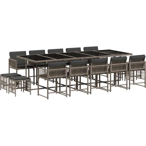 Maison Exclusive - 15-tlg. Garten-Essgruppe mit Kissen Grau Poly
