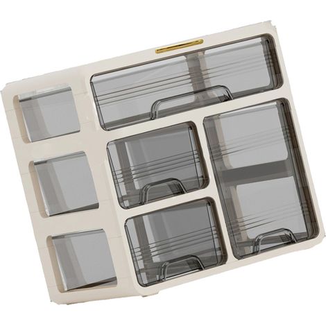 Bureau Organiseur avec Tiroir Boîte de Rangement Plastique pour Bureau, Organisation de Bureau pour Maison, Cosmétiques, Fournitures Bureau, Crème, 3 Étagères (1/5)