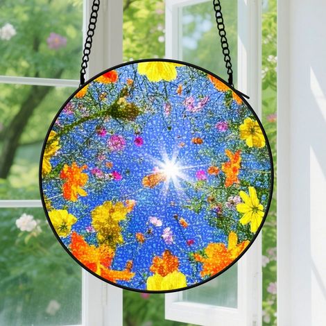 9cm Suspension en vitrail, attrape-soleil minimaliste coloré élégant, décoration maison porte, cadeau Fête des Mères, Noël pour femme, maman