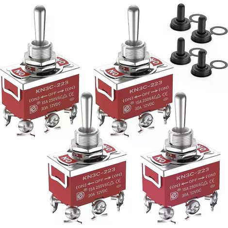 Stück wasserdichter Kippschalter, 6-polig, EIN-AUS-EIN, 12 V DC, 15 A/250 V, DPDT, Marine-Kippschalter mit Schutzkappe für Auto, Boot – JXLGV (1/4)