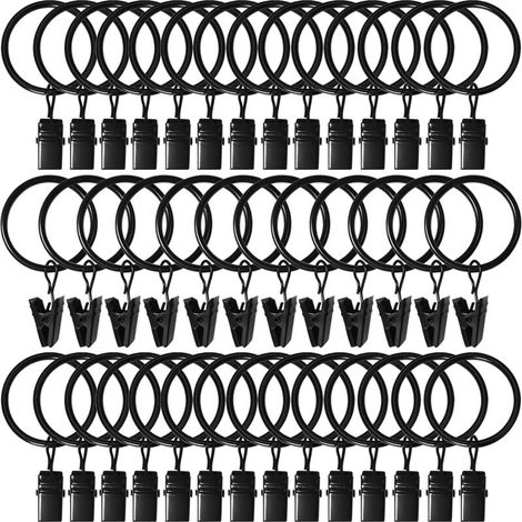 Set mit 40 Gardinenringen mit Clips, Gardinenclips mit Ringen, 3,2 cm Innendurchmesser, passend für Gardinenstangen bis zu 2,5 cm Durchmesser