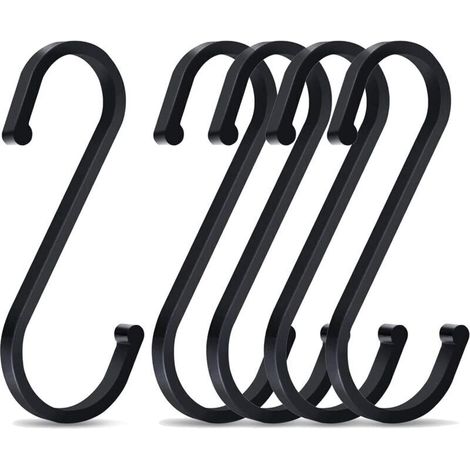 5 Pièces Crochets en S, 86mm Forme de S Crochets en Aluminum, Crochet Multifonctions, pour Cuisine, Salle de Bain(Noir)