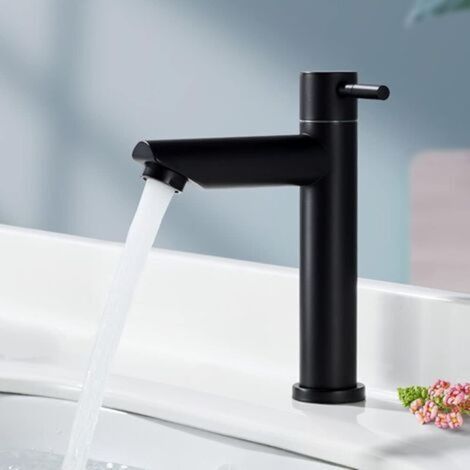 Robinet de Salle Eau Froide Uniquement Noir Mat Robinet Lavabo Robinet d'eau Froide en Acier Inoxydable Style Moderne, portée applicable(Salle de bain,Lavabo,Bassin,WC)