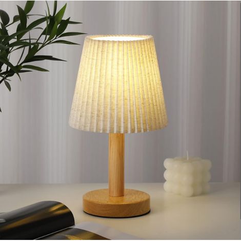 Lampe de Table Naturelle Chevet en bois caoutchouc et tissu (1/5)