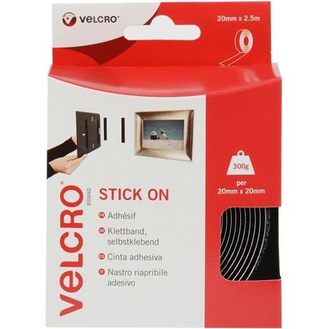 VELCROÂ® Brand Stick On Tape 20mm x 2.5m Black - 60215
