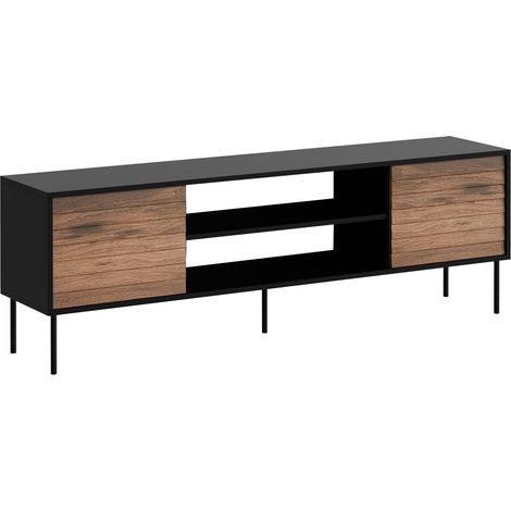 Meuble TV Flosoru 104, Noyer + Noir, Le nombre de portes: 0, Nombre de tiroirs: 0, 180x60x40cm