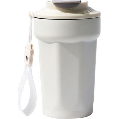Mug isotherme en acier inoxydable 316, mug de voyage isotherme, mug à café chaud, mug à café, mug en acier inoxydable, mug isotherme d'extérieur avec couvercle, blanc,450 ml (1/5)