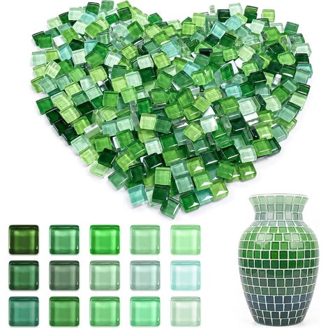 Carreaux de Mosaïque en Pierre, 1 kg, pour Travaux Manuels, Décoration Intérieure et Extérieure, Salle de Bain, Cuisine, Multicolore (Vert) (1/5)