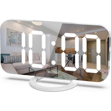 Lntyq Réveil numérique, horloge LED miroir 6 pouces, port de chargeur USB double numérique, luminosité automatique/personnalisée, fonction sieste facile, réveil de table de chevet de chambre