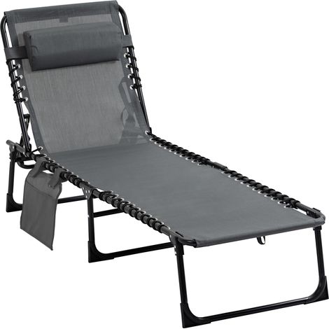 Transat pliant, chaise longue de jardin avec appui-tête et poche latérale, chaise longue avec dossier réglable 5 positions, chaise longue de camping résistante aux intempéries, charge maximale 120 kg, (1/5)