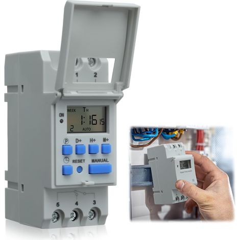 THC15A Programmateur Électrique Horaire Hebdomadaire LCD Numérique Interrupteur, Relais Minuterie Programmable, pour l'Éclairage Public et appareils Ménagers 200-240V (1/5)