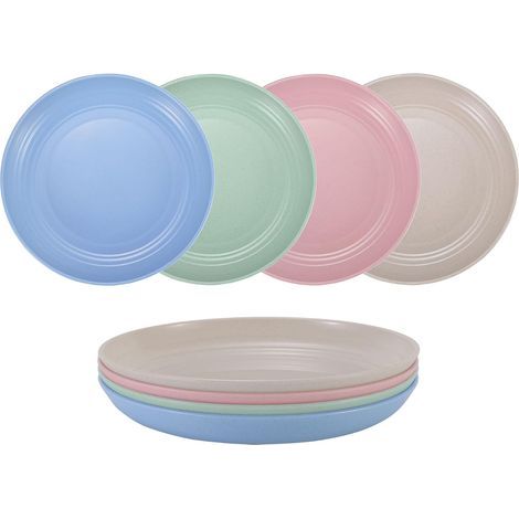 Petites assiettes en paille de blé incassables, ensembles d'assiettes réutilisables de 4, lavables au lave-vaisselle et au micro-ondes, parfaites pour le dîner (1/5)