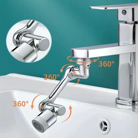 Robinet domestique double vitesse universel, résistant aux éclaboussures, 1,6 mpa, rotatif à 1080 ° + Booster, bras robotique, salle de bains, bouche d'extension de lavage (1/5)